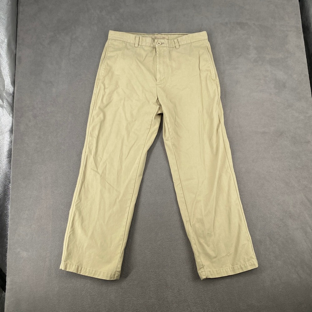Calvin Klein Mens Super Sandwash Twill Khaki Chino Pants Beige 32x30 100% Cotton